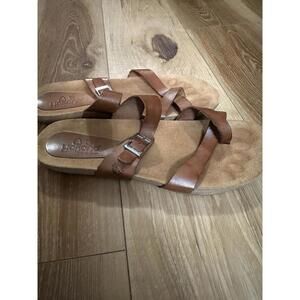 Yokono Tan Buckle Cork Wedge Slide Slip On Toe Loop Sandals Women’s Size 9.5